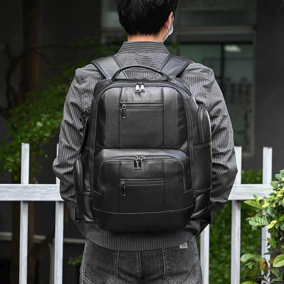 Crazy Horse Leather Multifunctional Backpack Genuine Leather Large Capacity,Black
