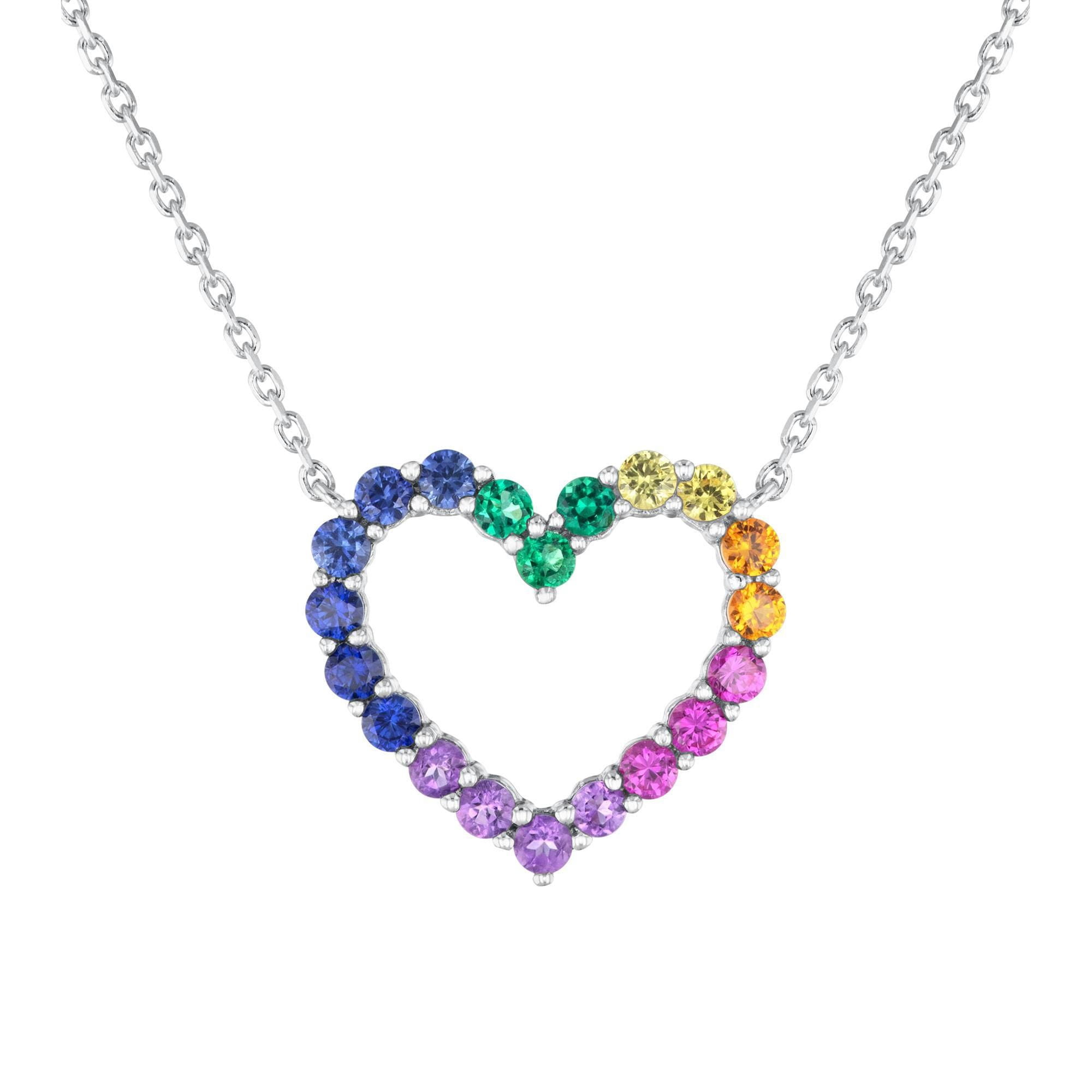 Brilliance 925 Sterling Silver Created & Genuine Rainbow Sapphire Pendant with 18" Chain
