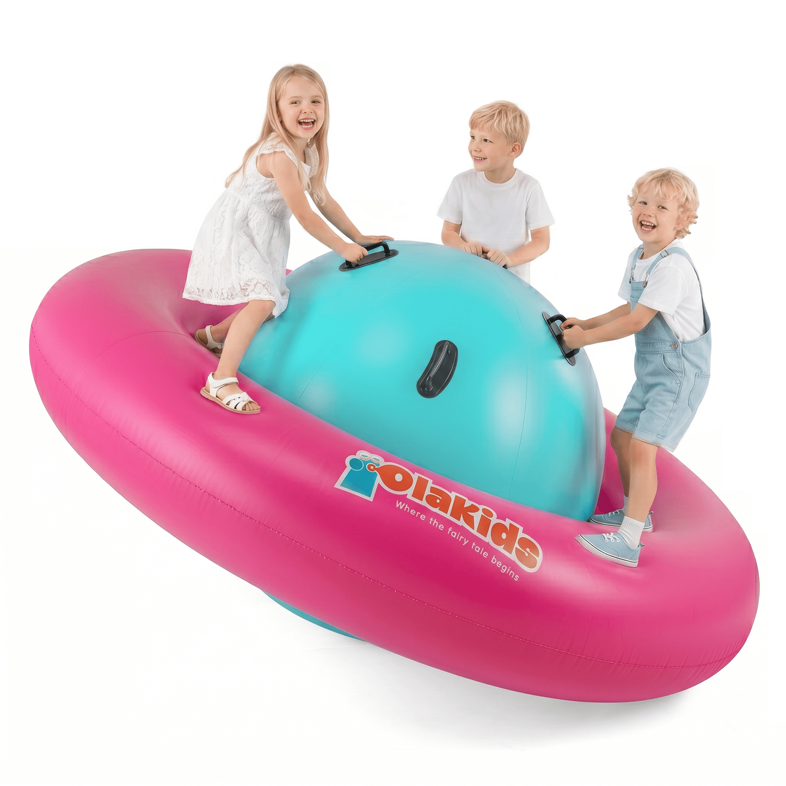 OLAKIDS 8FT Inflatable Dome Rocker Bouncer, Outdoor Kids Giant Roll and Play Seesaw Rocker with 6 Secure Handles, Max Weight 250 LBS, Toddlers Climbing Toy Backyard Play Center Equipment
