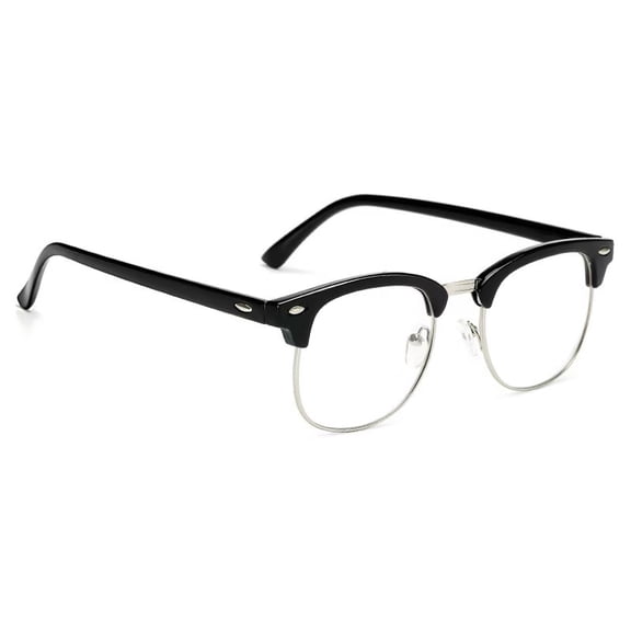 Retro Blue Light Blocking Glasses Non-Prescription for Men Women UV400 Computer Gaming Eyewear Black Silver Semi-Rimless Frame