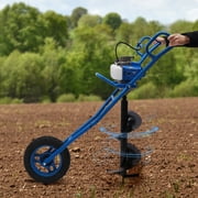 Aiqidi 63CC 2 Stroke Gas Powered Post Hole Digger 3HP Earth Auger Borer Wheelbarrow Fence Ground Drill Pit Digger Trolley with 11" Bit, Blue