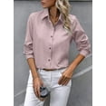thumbnail image 4 of Button Down Shirts for Women Long Sleeve Blouse Shirts Casual Solid Office Work Tunic Top Pink XXL, 4 of 7
