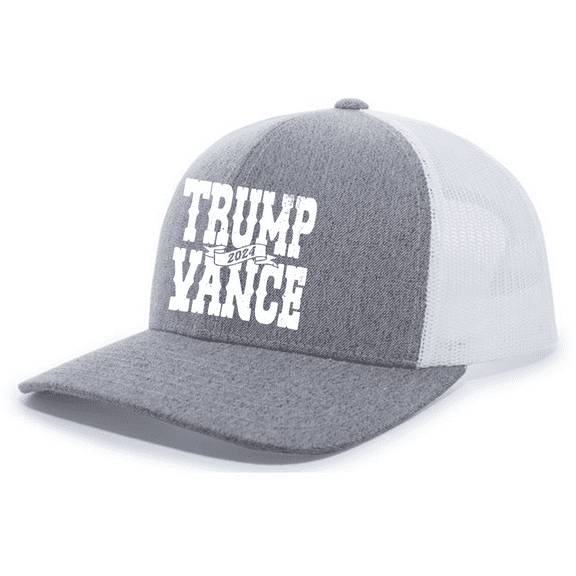 Trenz Shirt Company Mens 2024 Ribbon Trump Vance Mesh Back Trucker Hat-Heather Grey/White