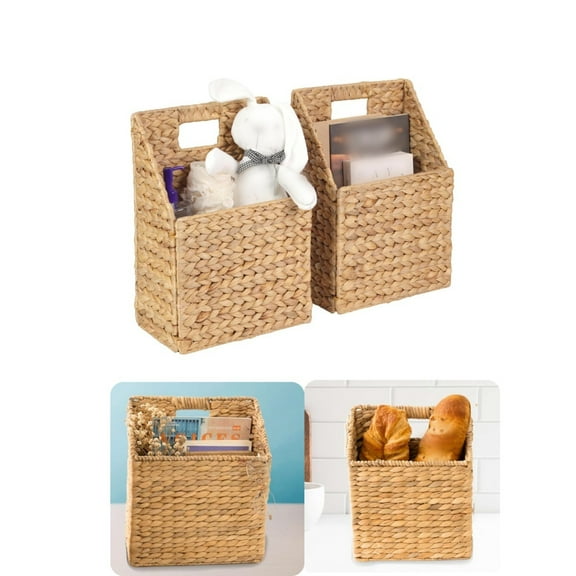 Woven Hanging Wall Basket,Set of 2 Wall Storage Decorative Organizer for Book,QZS Reusable Plant Hanging Wicker Basket for Bathroom,Home