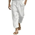 thumbnail image 2 of Fengqque Mens Imitation Cotton and Linen Pants Elastic Waist Drawstring Loose Fit Casual Summer Beach Pants with Pockets Baggy Trousers White XL(XL), 2 of 5