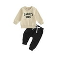 thumbnail image 2 of Loicainy Baby Toddler Girls Pants Outfit, 6 12 18 24 Months 2T 3T Letters Print Long Sleeve Crew Neck Sweatshirt with Elastic Waist Sweatpants Fall Clothes Set, 2 of 9