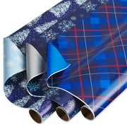 American Greetings Reversible Christmas Wrapping Paper, Blue and Silver (3-Rolls, 120 Sq. ft.)