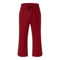 thumbnail image 4 of Stamzod 2PC Cotton and Linen Capris for Seniors Summer Solid Color Elastic Waist Drawstring Capris Casual Loose Straight Capri Pants for Women with Pocket Wine F XXL, 4 of 5
