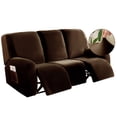 thumbnail image 5 of SHANNA Stretch 8 Piece Solid Color Velvet Plush Recliner Sofa Slipcovers, Brown, 5 of 12