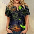 thumbnail image 2 of JULMCOMO Halloween Shirts for Women Cotton Linen Funny Witch Ghost Pumpkin Print Henley Casual Tunic Tops Holiday Costume Graphic Tees Multicolor M, 2 of 9