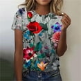 thumbnail image 2 of Womens Casual Shirts Colorful Spring Floral Print Blouses Plus Size Loose Pullover Short Sleeve T-Shirts Summer Clothing Top with Short Sleeves, 2 of 4