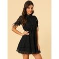 thumbnail image 2 of Vestido A Capas de Gasa Allegra K con Cordón Floral Cuello Peter Pan Negro XL, 2 of 6