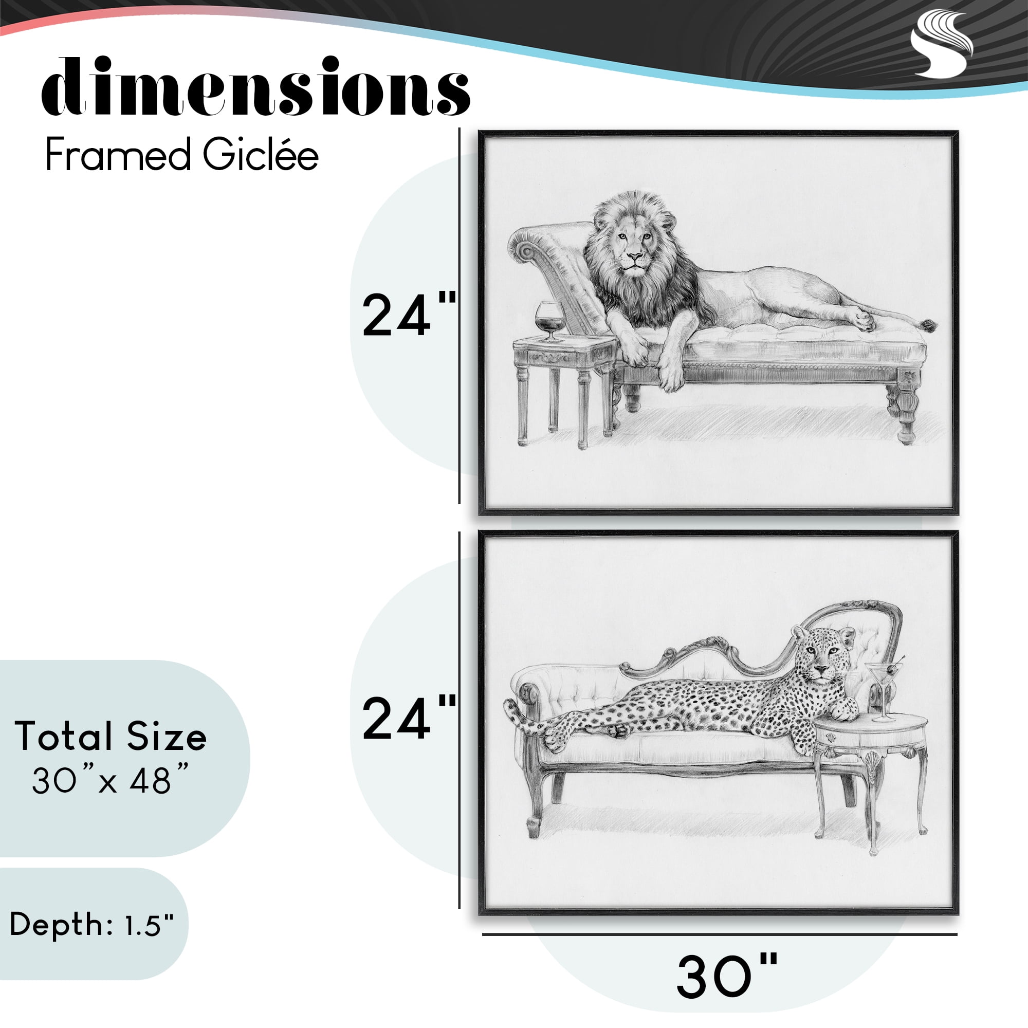 Stupell Industries Lounging Beasts Wildlife 2 Piece Black Framed Giclee Art Set, design by Victoria Barnes