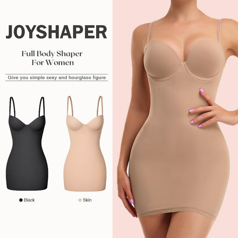 Joyshaper Womens Shapewear Slip Under Dresses Tummy Control Full Body Shaper  with Bra Smoothing Bodysuit Beige-S 