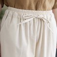 thumbnail image 5 of Inleife Women's Solid Color Pocket Cotton Linen Casual Loose Long Pants White M, 5 of 6