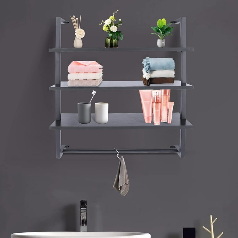 Bathroom Wall Shelf with Towel Bar Glass Bathroom Floating Shelves