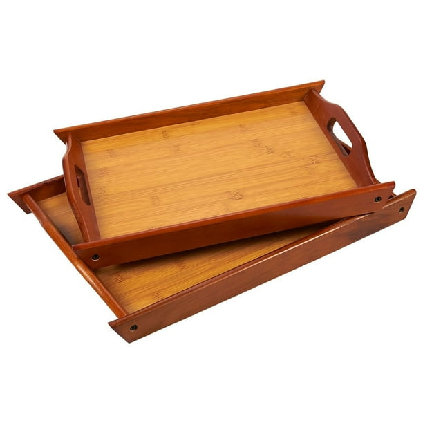 Wood Serving Tray with Handles - Large and Small Stackable Carrying