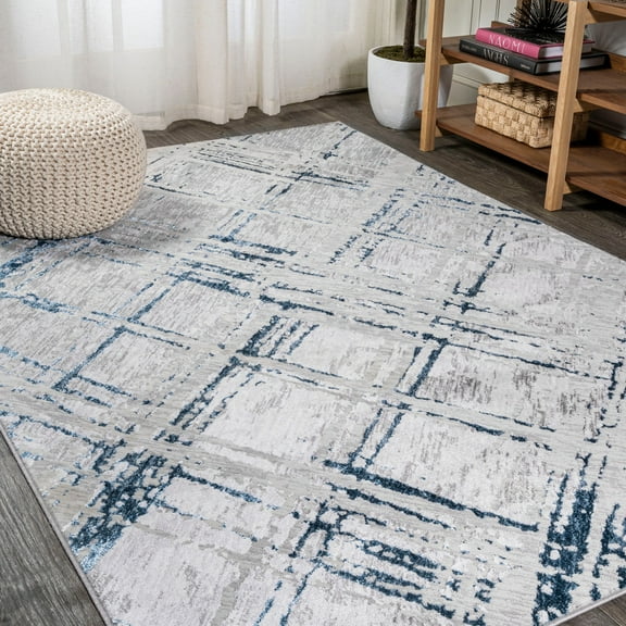 JONATHAN Y SILK ORCHID 5 x 8 Area Rug, Slant Abstract - Gray/Blue, SOR201B-5