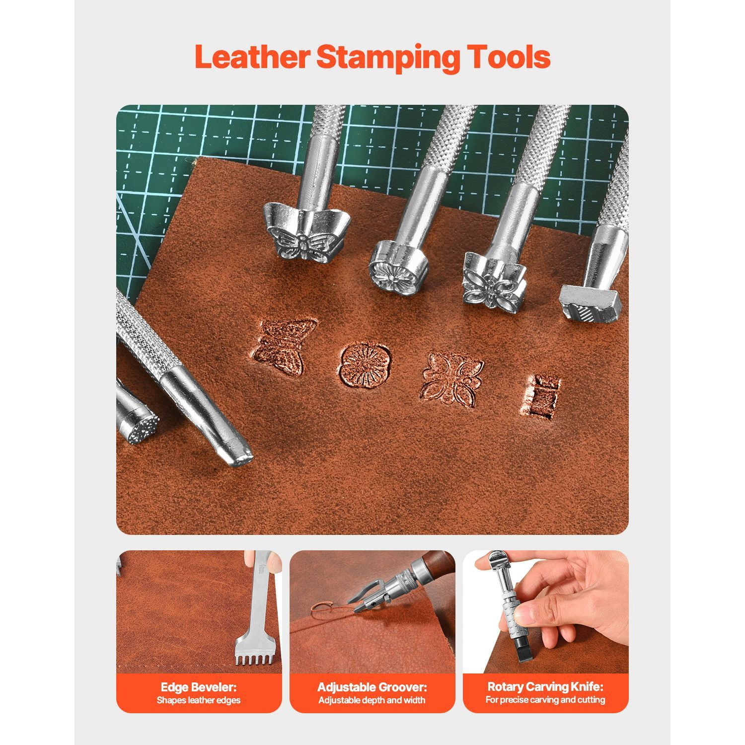 DIY Leather Craft Kit with 59 Tools – Engraving, Punching, Stamping and Sewing Supplies for Beginners