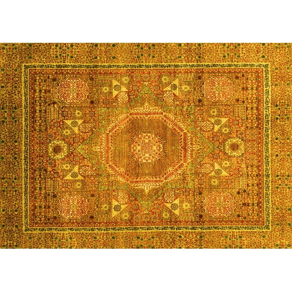 Ahgly Company Machine Washable Indoor Rectangle Abstract Yellow Modern Area Rugs, 5' x 7'
