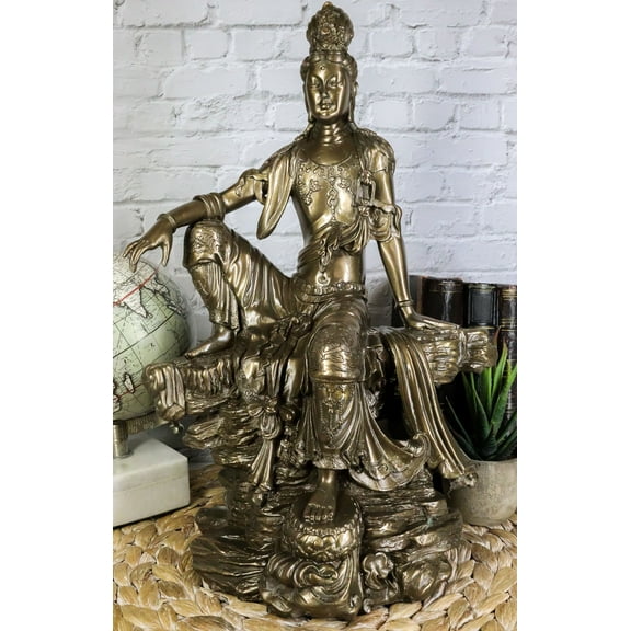 Ebros Water And Moon Goddess Kuan Yin Bodhisattva Sitting Figurine 13.75"H