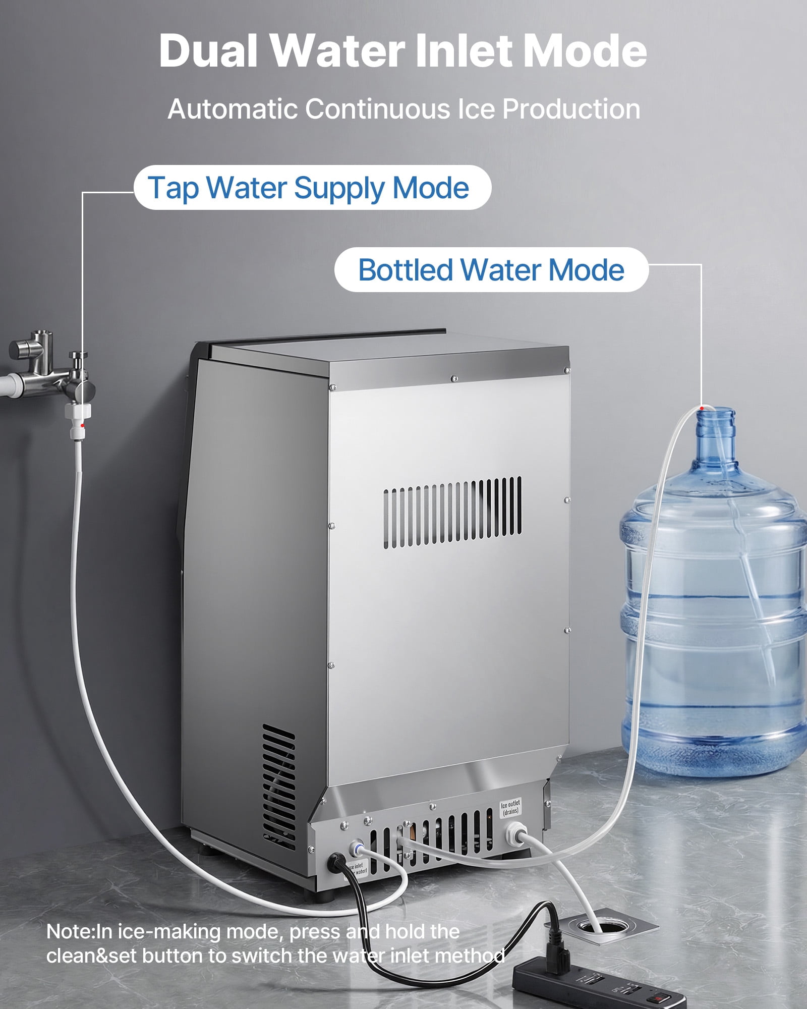 VEVOR Commercial Ice Maker Machine, 90 lbs/24h with 13 lbs Storage Capacity, Countertop/Freestanding/Under Counter, Stainless Steel Ice Maker with LED Display & Self-Cleaning, for Home Bar Restaurant