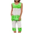 thumbnail image 1 of Conjunto de Verano para las Mujeres Impreso Casual sin Mangas Plisado Superior Y Pantalones Recortados, Cuello Redondo Conjunto de Dos Piezas, 1 of 8