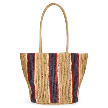 Time and Tru Striped Straw Tote Handbag, Multicolor