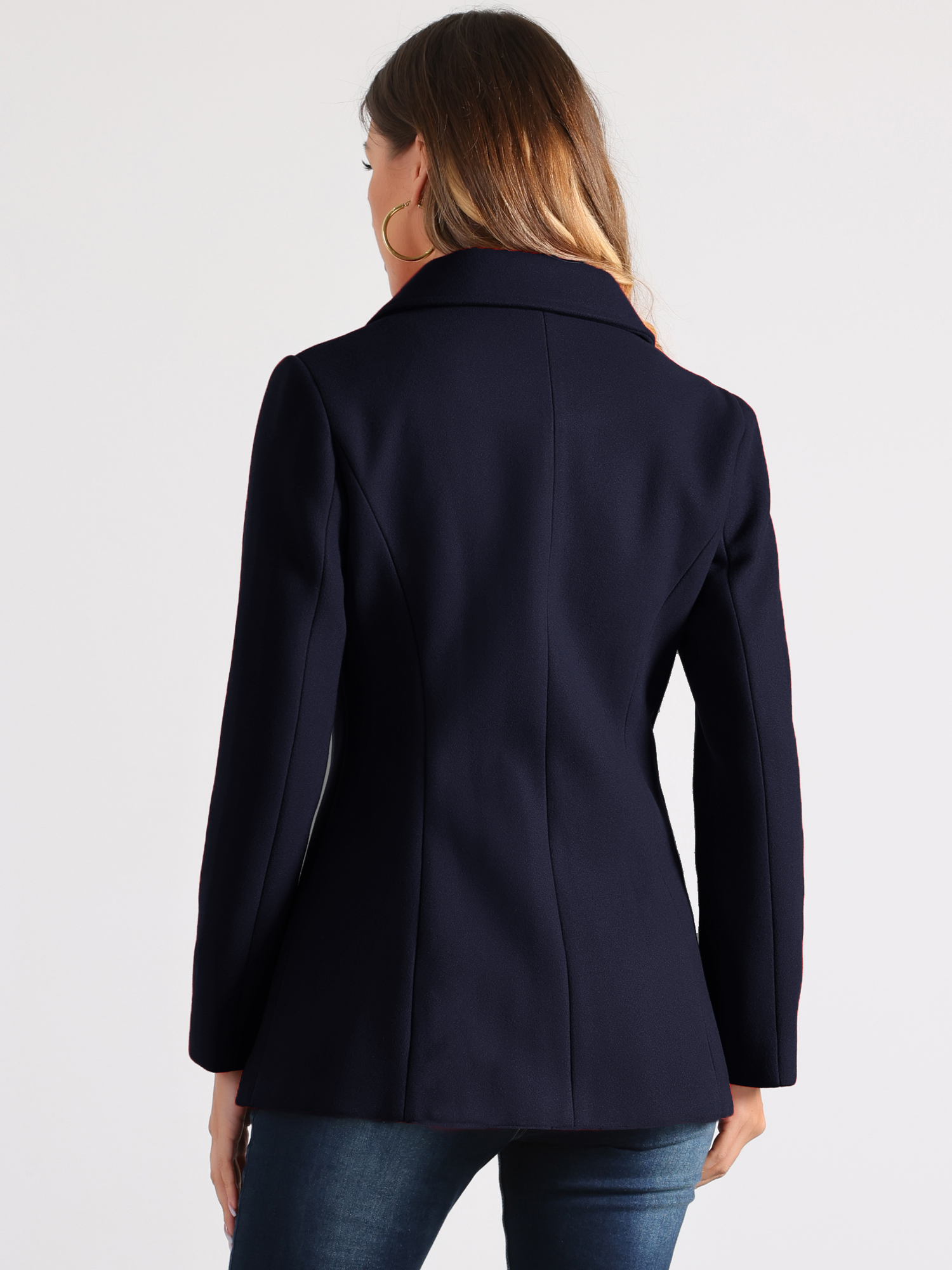 DARING DIVA Women's Peter Pan Collar Single Breasted Solid Overcoats Coat Navy Blue M