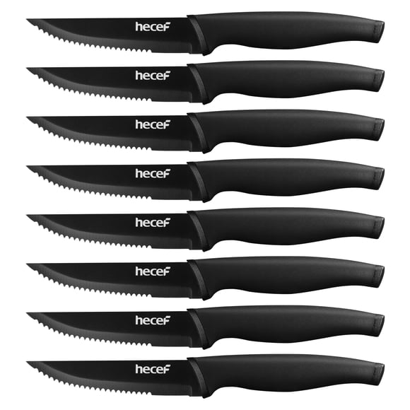 Juego de 8 cuchillos para carne Hecef de acero inoxidable óxido negro ultra afilados con mango de PP
