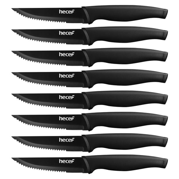 Juego de 8 cuchillos para carne Hecef de acero inoxidable óxido negro ultra afilados con mango de PP