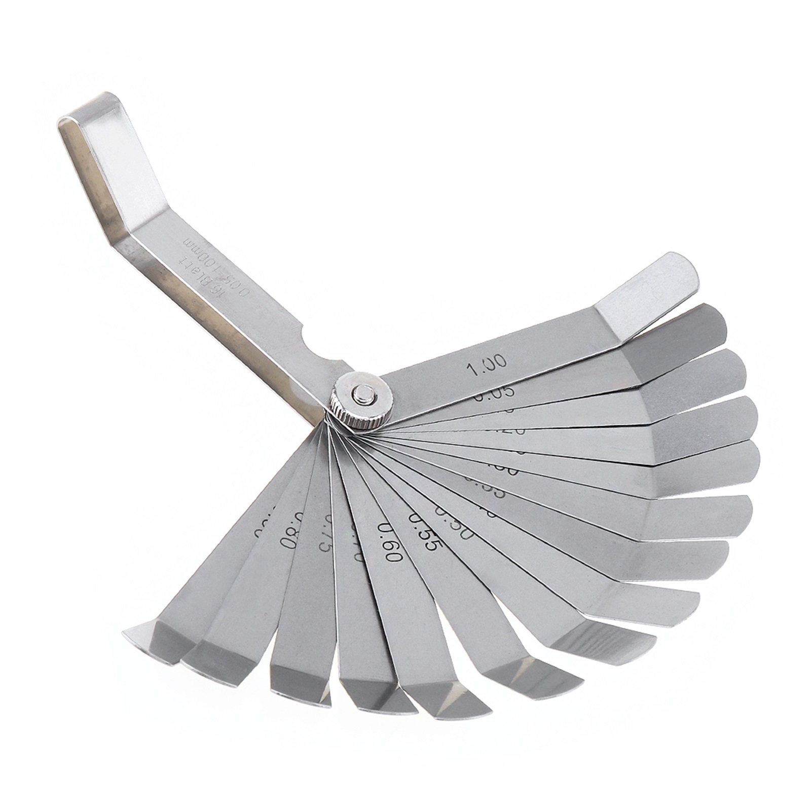 100A16 0.05-1mm Thickness Curved Steel Gapped Metric Filler Feeler Gauge Tool With 16pcs Blades For Woodworking Measurement ,Easy to Use