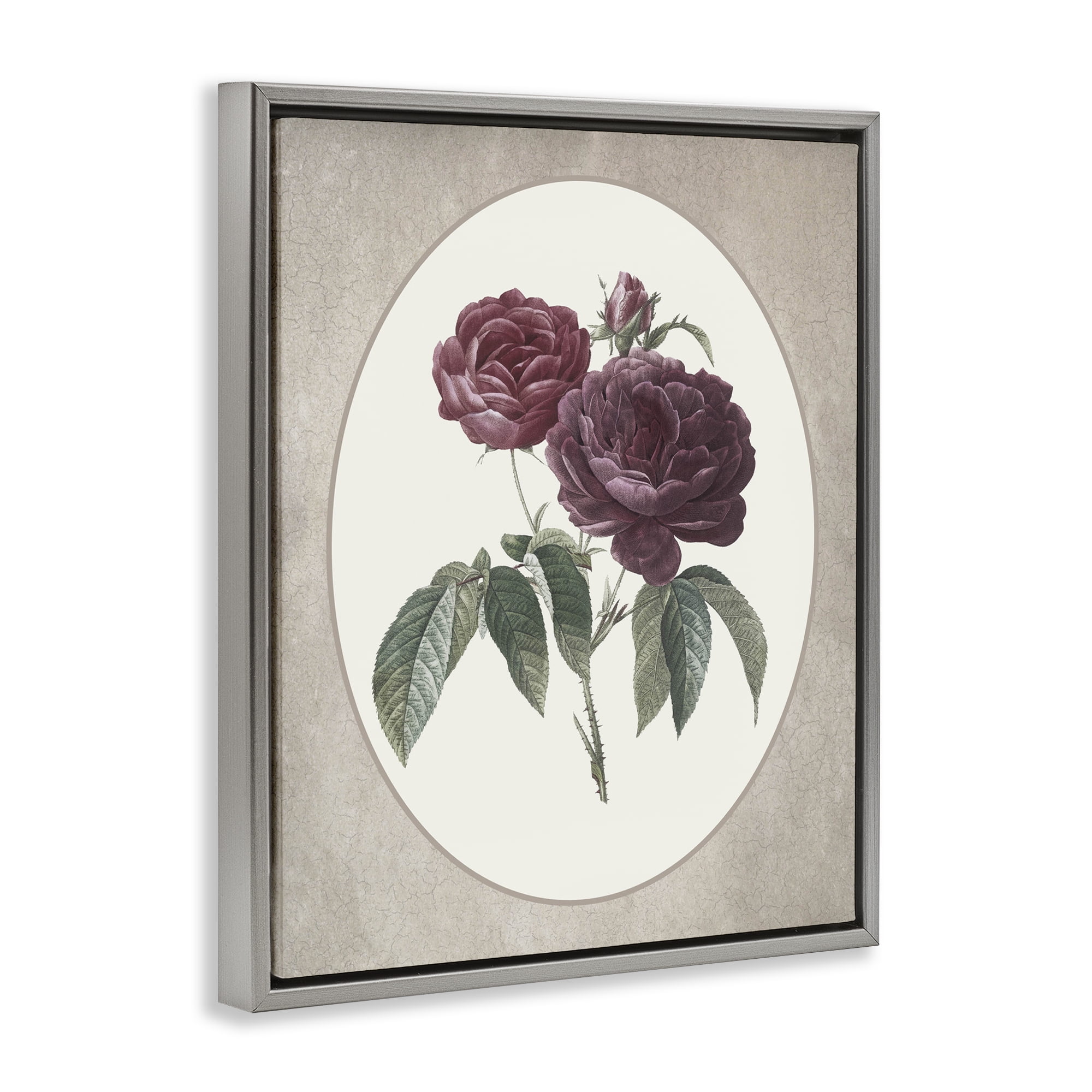 Vintage Blooms within Oval Gray Framed Floater Canvas Wall Art, design by Lettered and Lined