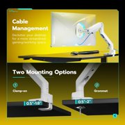 ARES WING Heavy Duty Ultrawide Monitor Arm with USB-A & USB-C for 17-49 Screens, Adjustable Gas Spring Monitor Arm Desk Mount with Clamp & Grommet Base, Holds up to 44 lb, White