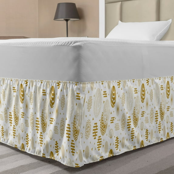 Geometric Bed Skirt, Pattern of Circles with Alchemy Primitive Style Like Motifs in Monochrome, Elastic Bedskirt Dust Ruffle Wrap Around for Bedding Decor, 4 Sizes, Pale Coffee White, by Ambesonne