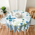 thumbnail image 3 of Blue Butterfly Daisy Round Tablecloth 60 Inch Washable Reusable Decoration Table Cover for Kitchen Party, 3 of 5