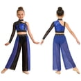 thumbnail image 2 of iiniim Girls Jazz Dance Colored Patch Party Wear Shiny Embellishment Modern Stage Contest Top with Pants Royal Blue 12, 2 of 7