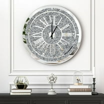 SHYFOY 24" Crushed Diamond Round Wall Clock, Luxury Mirror Glass Silent Non-Ticking Clock with Roman Numerals for Living Room or Office Decor