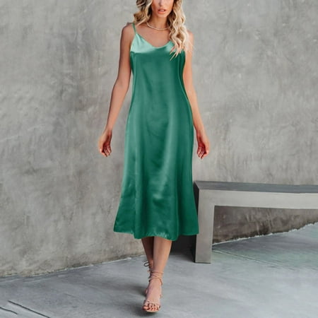 

Sayhi Sleep Dress for Women Sleepwear Strap V-neck Soft Nightgowns Chemise Casual Loungewear Pajama Nightdress Green M