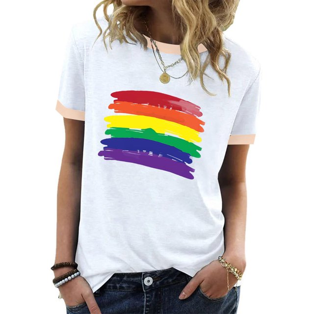 Offres de Vacances Iumwxz Blouses Décontractées Basiques pour Femmes Hauts d'Été pour Femmes Blouse Graphique Arc-en-Ciel Manches Courtes Col Rond Tee Tops pour Femmes jusqu'à 60 % de Réduction Cocktail