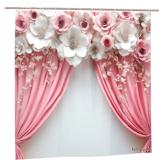 Amarainy Polyester Shower Curtain With Pink And White Flowers For Home Bathroom Bath Tub Decoration 72x72 inch