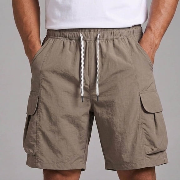 Ceisia Men's Quick Dry Cargo Shorts Elastic Waist Drawstring With Multi Pockets Casual Summer Beach Shorts Coffee XXXXL Gift