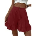 thumbnail image 1 of Women Casual Summer Shorts, Solid Color High Waist Wide-leg Pants with Ruffled Hem, 1 of 2