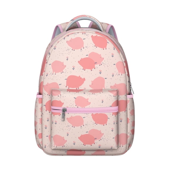 Abstract Floral Pig Student Backpack Cute Farm Animal Cartoon Watercolor Print Design Aesthetic School Bookbag for Student