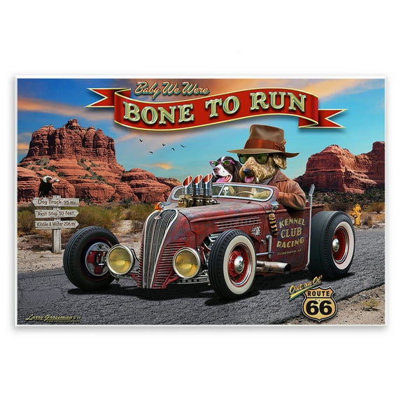 Stupell Industries Bone to Run Dogs Transportation Painting Unframed Art Print Wall Art, 15 x 10