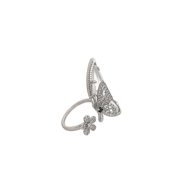 Anillo de mariposa brillante, anillo de nudillo con lazo de diamantes de imitación, joyería de boda, anillo abierto elástico ajustable, anillo de articulación para mujeres y niñas JAMW Sencillez