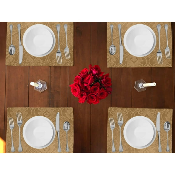 Velvet Embossed Victorian Damask Dinner Table Placemats Holiday Home Decoration 13" x 19" (Pack of 4)