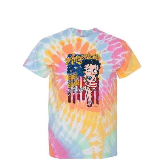 Wild Bobby Betty Boop America Land of the Free Home of the Brave Betty Boop Tie-Dye T-Shirt, Aerial Spiral, Large