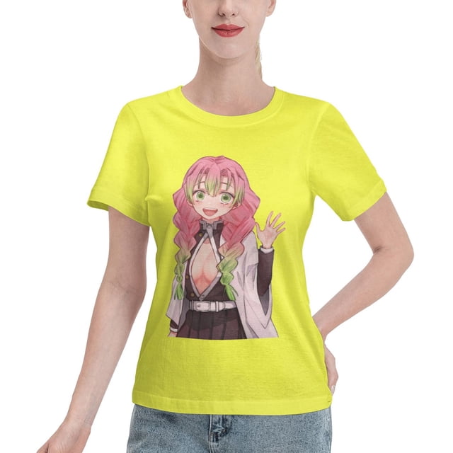 T-Shirt Basique à Manches Courtes pour Femmes Demon Slayer Lame Temple Ganlu Mili