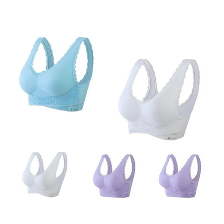Mrat Womens Sports Bras High Support Clearance Wirefree Bras with Support and Lift Women Balconette Bra Style M-605 Short Size Wireless Comtable Bra Female V-Neck Hook and Eye Bra Closure Purple M